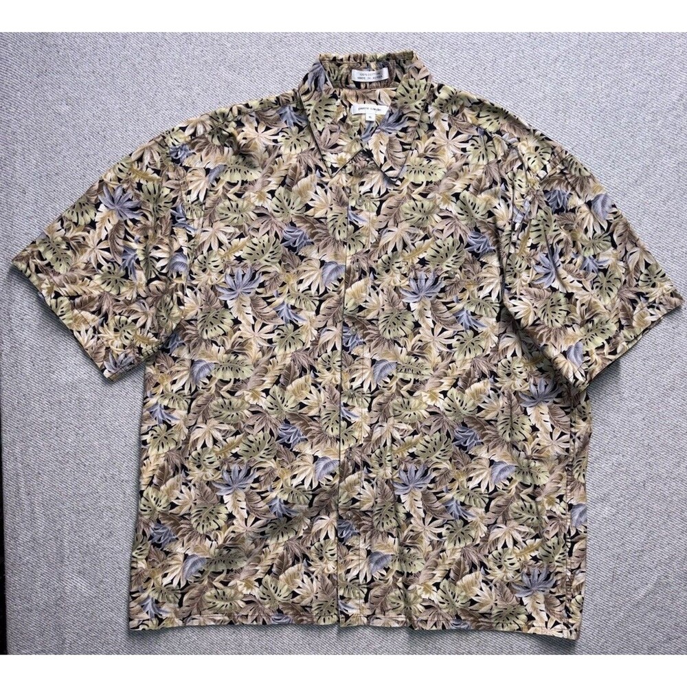 Vintage Pierre Cardin Tropical Monstera Leaf Hawaiian Shirt Men’s XL 100% Cotton - Picture 1 of 6